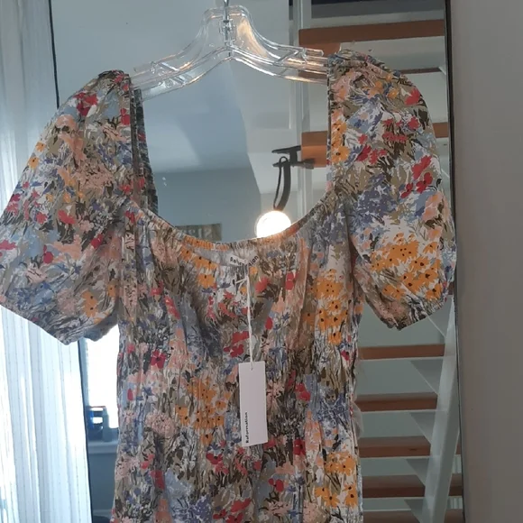 NWT💐REFORMATION💐CUTE Multicolor COTTON Floral Off-Shoulder Mini Dress Sz M - Picture 5 of 13